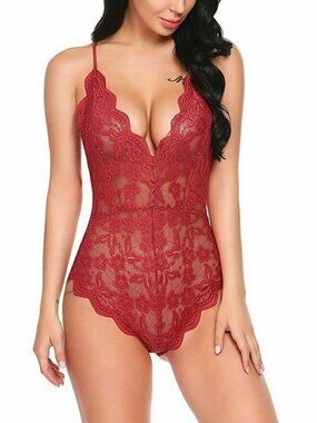 Sexy Lingerie Floral Lace Sleepwear Underwear See-Thru Bodysuit Pajama